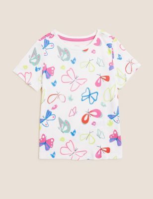 M&S Girls Pure Cotton Butterfly Print T-Shirt (2-7 Yrs)