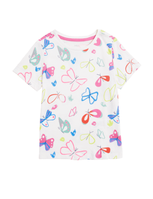 

M&S Collection T-Shirt aus reiner Baumwolle mit Schmetterlingsmotiv (2-7 Jahre) - White, White