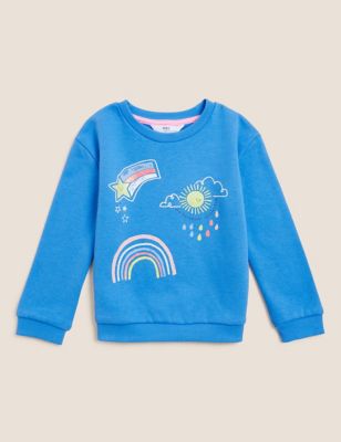 M&S Girls Cotton Rich Rainbow Print Sweatshirt (2-7 Yrs)