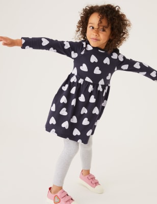 

M&S Collection Kleid aus reiner Baumwolle mit Herzmuster (2-7 J.) - Charcoal, Charcoal
