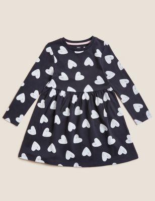 M&S Girls Pure Cotton Heart Print Dress (2-7 Yrs)
