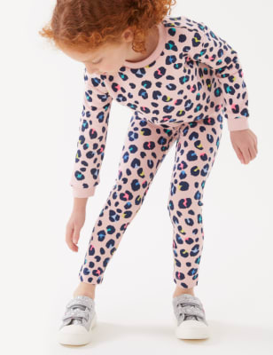 Girl's Pink Leopard Print Leggings, Leopard Print Leggings for