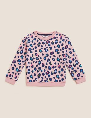 M&S Girls Cotton Rich Leopard Print Sweatshirt (2-7 Yrs)