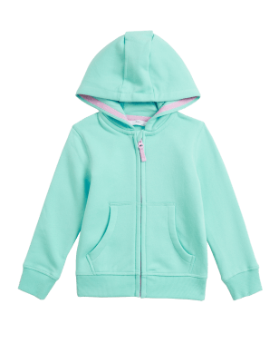 Girls M&S Collection Cotton Rich Zip Hoodie (2-7 Yrs) - Aqua