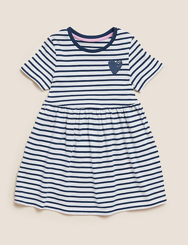 M&S PURE COTTON STRIPED DRESS WITH ADJUSTABLE SHOULDER STRAPS 2-3Y BNWT 