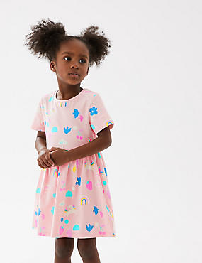 فستان من القطن الصافي برسمة يونيكورن (2-7 سنوات)
