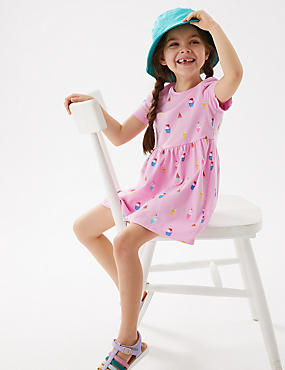 فستان من القطن الصافي بطبعة آيس كريم (2 - 7 سنوات)