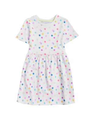 

M&S Collection Gepunktetes Kleid aus reiner Baumwolle (2-7 Jahre) - White, White