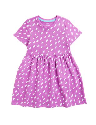 Girls M&S Collection Pure Cotton Dash Print Dress (2-7 Yrs) - Purple