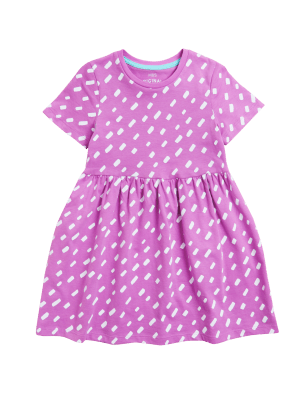 Girls M&S Collection Pure Cotton Dash Print Dress (2-7 Yrs) - Purple