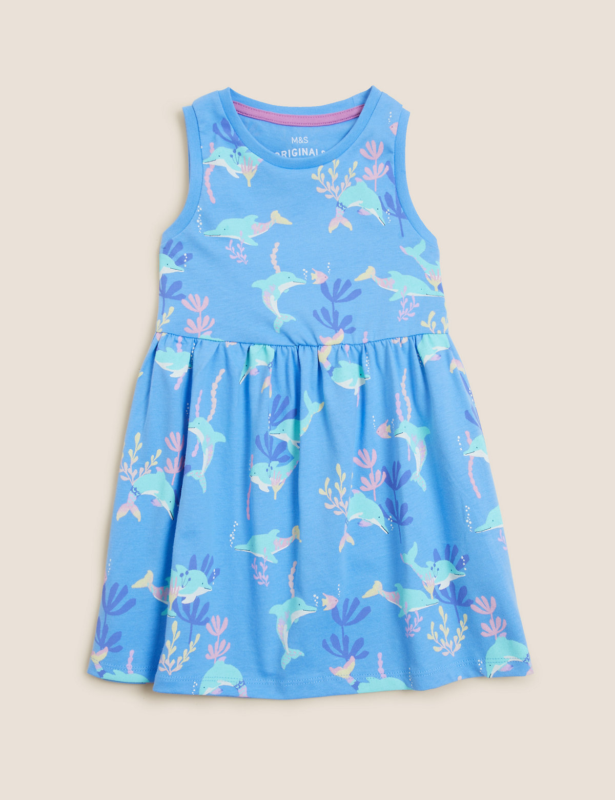 Pure Cotton Dolphin Print Dress (2 - 7 Yrs)