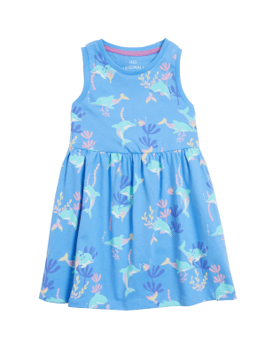 

M&S Collection Vestido 100% algodón con estampado de delfines (2-7 años) - Blue, Blue