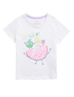 Girls M&S Collection Pure Cotton Fruit Print T-Shirt (2-7 Yrs) - White