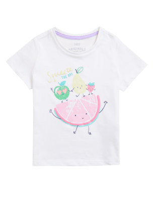 Girls M&S Collection Pure Cotton Fruit Print T-Shirt (2-7 Yrs) - White