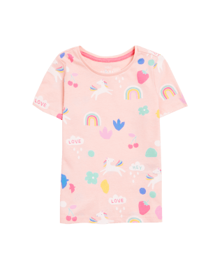 

M&S Collection T-Shirt aus reiner Baumwolle mit Einhornmuster (2-7 Jahre) - Pink, Pink