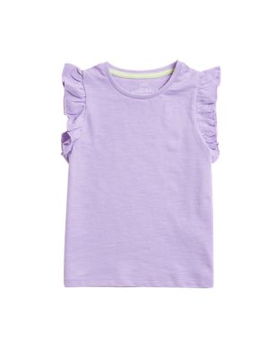 Girls M&S Collection Pure Cotton Frill T-Shirt (2-7 Yrs) - Lilac