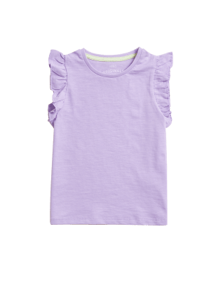 Girls M&S Collection Pure Cotton Frill T-Shirt (2-7 Yrs) - Lilac