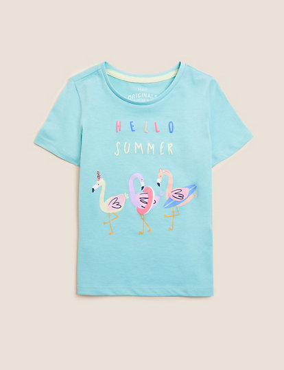 Pure Cotton Flamingo Print T-Shirt (2-7 Yrs)