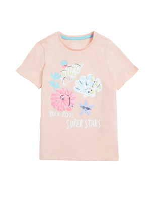 

M&S Collection T-Shirt aus reiner Baumwolle mit Muschelmuster (2-7 J.) - Pink, Pink