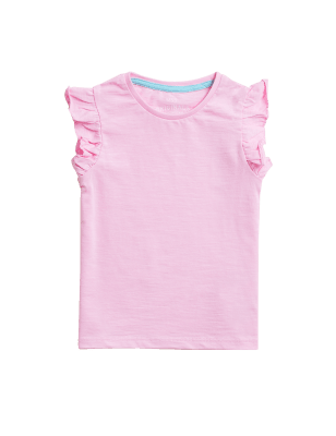 

M&S Collection Camiseta 100% algodón con volantes (2-7 años) - Pink, Pink