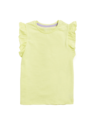 

M&S Collection T-Shirt aus reiner Baumwolle mit Rüschendetail (2-7 J.) - Yellow, Yellow