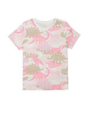

M&S Collection T-Shirt aus reiner Baumwolle mit Dinosauriermuster (2-7 J.) - Lilac Mix, Lilac Mix