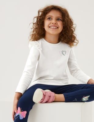 

Girls M&S Collection Pure Cotton Frill Heart Print Top (2-7 Yrs) - White, White