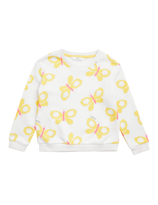

M&S Collection Sweatshirt mit hohem Baumwollanteil und Schmetterlingsmuster (2-7 J.) - White Mix, White Mix