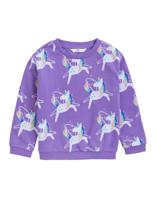

Girls M&S Collection Cotton Rich Unicorn Print Sweatshirt (2-7 Yrs) - Purple, Purple