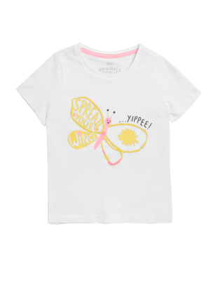 

Girls M&S Collection Pure Cotton Butterfly T-Shirt (2-7 Yrs) - White, White