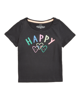 

Girls M&S Collection Pure Cotton Happy Slogan T-Shirt (2-7 Yrs) - Charcoal, Charcoal