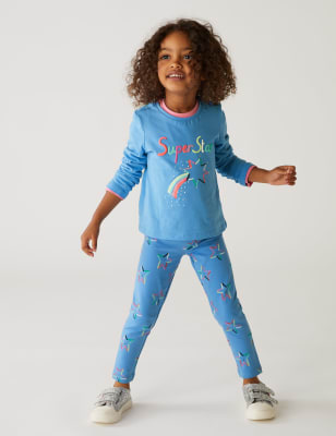 

M&S Collection Leggings de algodón con estampado de estrellas (2-7 años) - Blue, Blue