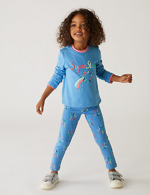 Marks And Spencer Girls M&S Collection Cotton Rich Star Print Leggings (2-7 Yrs) - Blue, Blue