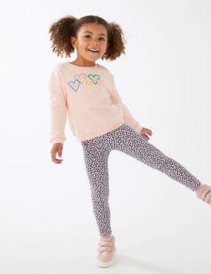 Marks And Spencer Girls M&S Collection Cotton Rich Animal Print Leggings (2-8 Yrs) - Pink, Pink