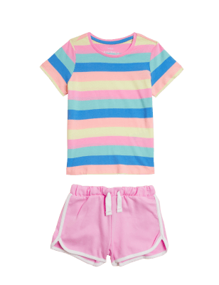 

M&S Collection Gestreiftes Outfit (Oberteil und Hose) aus reiner Baumwolle (2-7 J.) - Pink, Pink
