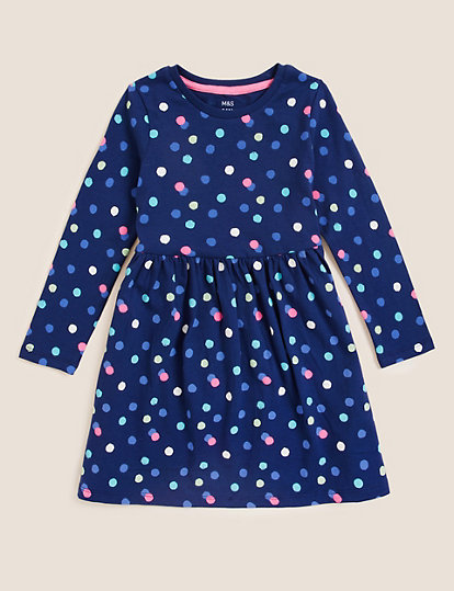 Pure Cotton Spotted Dress (2-7 Yrs)