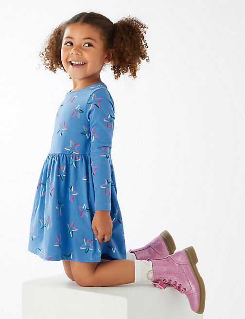 Marks And Spencer Girls M&S Collection Pure Cotton Star Print Dress (2-7 Yrs) - Blue