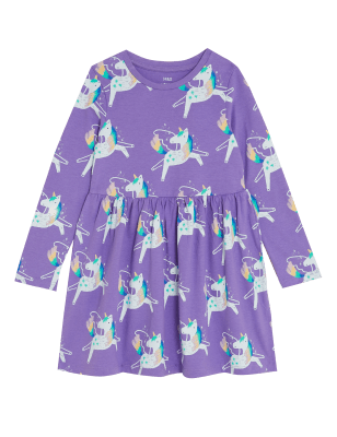 

Girls M&S Collection Pure Cotton Unicorn Dress (2-7 Yrs) - Purple, Purple