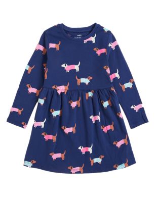

Girls M&S Collection Pure Cotton Sausage Dog Print Dress (2-7 Yrs) - Navy, Navy