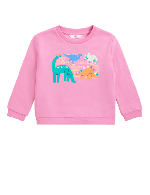 

M&S Collection Sweatshirt mit hohem Baumwollanteil und Dinosauriermotiv (2-7 J.) - Pink, Pink