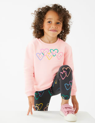 Cotton Rich Heart Print Sweatshirt (2-7 Yrs)