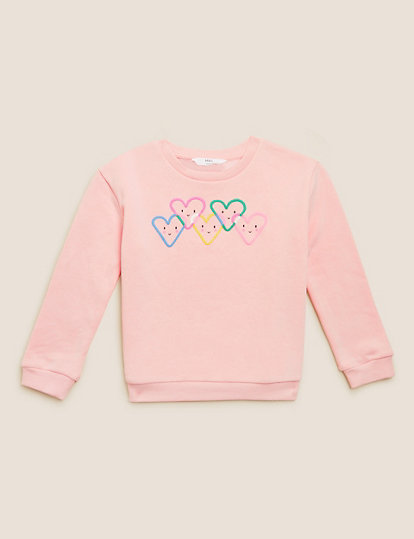 Cotton Rich Heart Print Sweatshirt (2-7 Yrs)