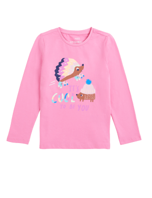 

Girls M&S Collection Pure Cotton Hedgehog Print Top (2-7 Yrs) - Pink, Pink