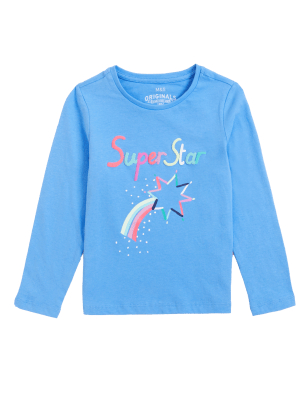 

M&S Collection Oberteil aus reiner Baumwolle mit Sternmuster (2-7 J.) - Blue, Blue