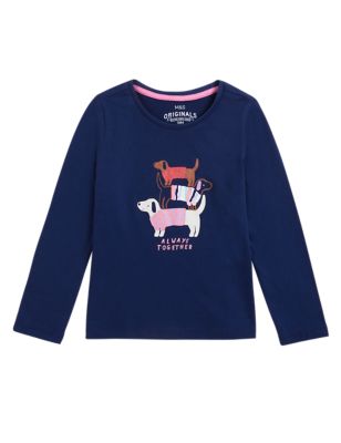 

Girls M&S Collection Pure Cotton Sausage Dog Print Top (2-7 Yrs) - Navy, Navy