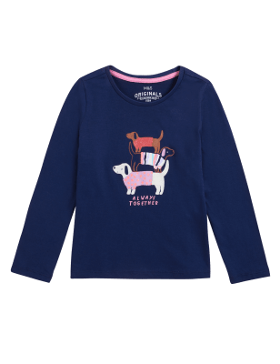 

Girls M&S Collection Pure Cotton Sausage Dog Print Top (2-7 Yrs) - Navy, Navy