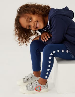 Marks And Spencer Girls M&S Collection Cotton Rich Star Leggings (2-7 Yrs) - Navy