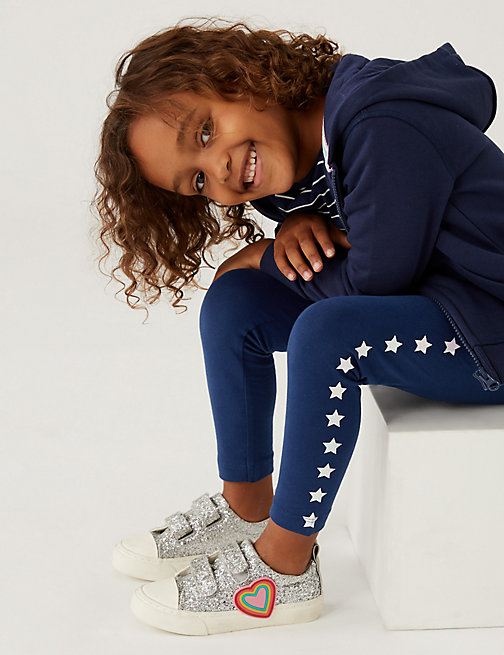 Marks And Spencer Girls M&S Collection Cotton Rich Star Leggings (2-7 Yrs) - Navy, Navy