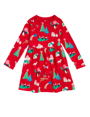 

Girls M&S Collection Pure Cotton Christmas Print Dress (2-7 Yrs) - Red, Red
