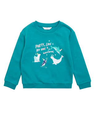 

M&S Collection Sweatshirt mit hohem Baumwollanteil und Pinguinmuster (2-7 J.) - Green, Green